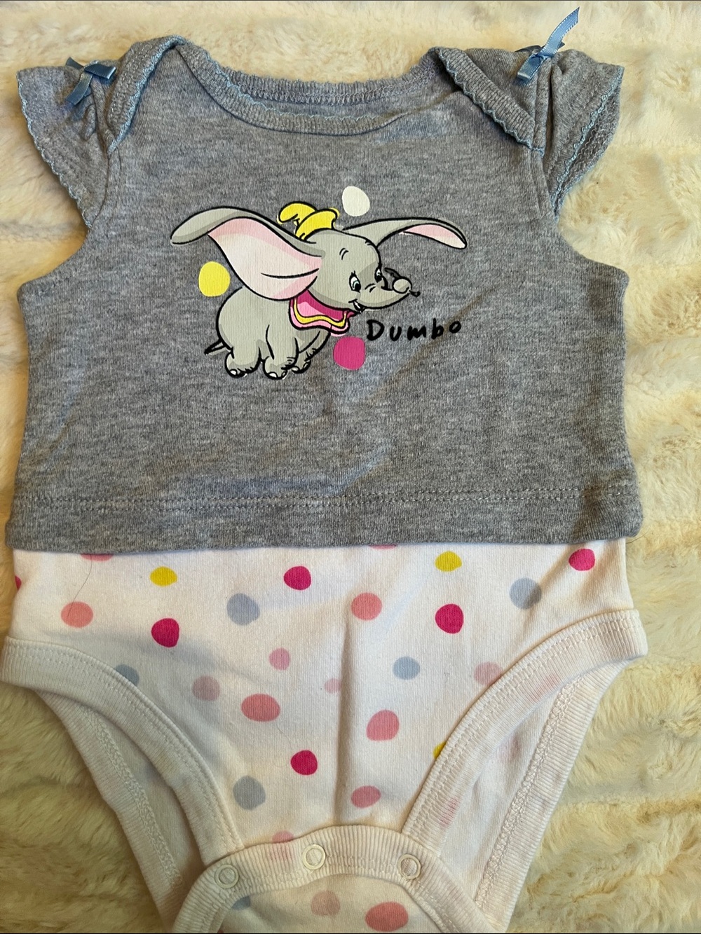 Disney Dumbo Gray and White Polka Dot One-Piece Bodysuit